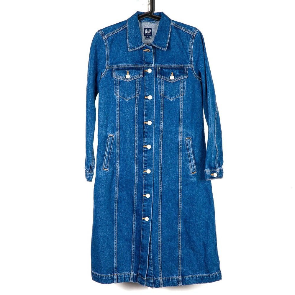 Gap Denim Dress S Womens Button Down VTG Long Sleve Blue Jean Collared Cotton